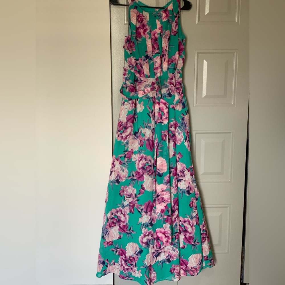 R&K Blue and Green Halter Maxi Sundress